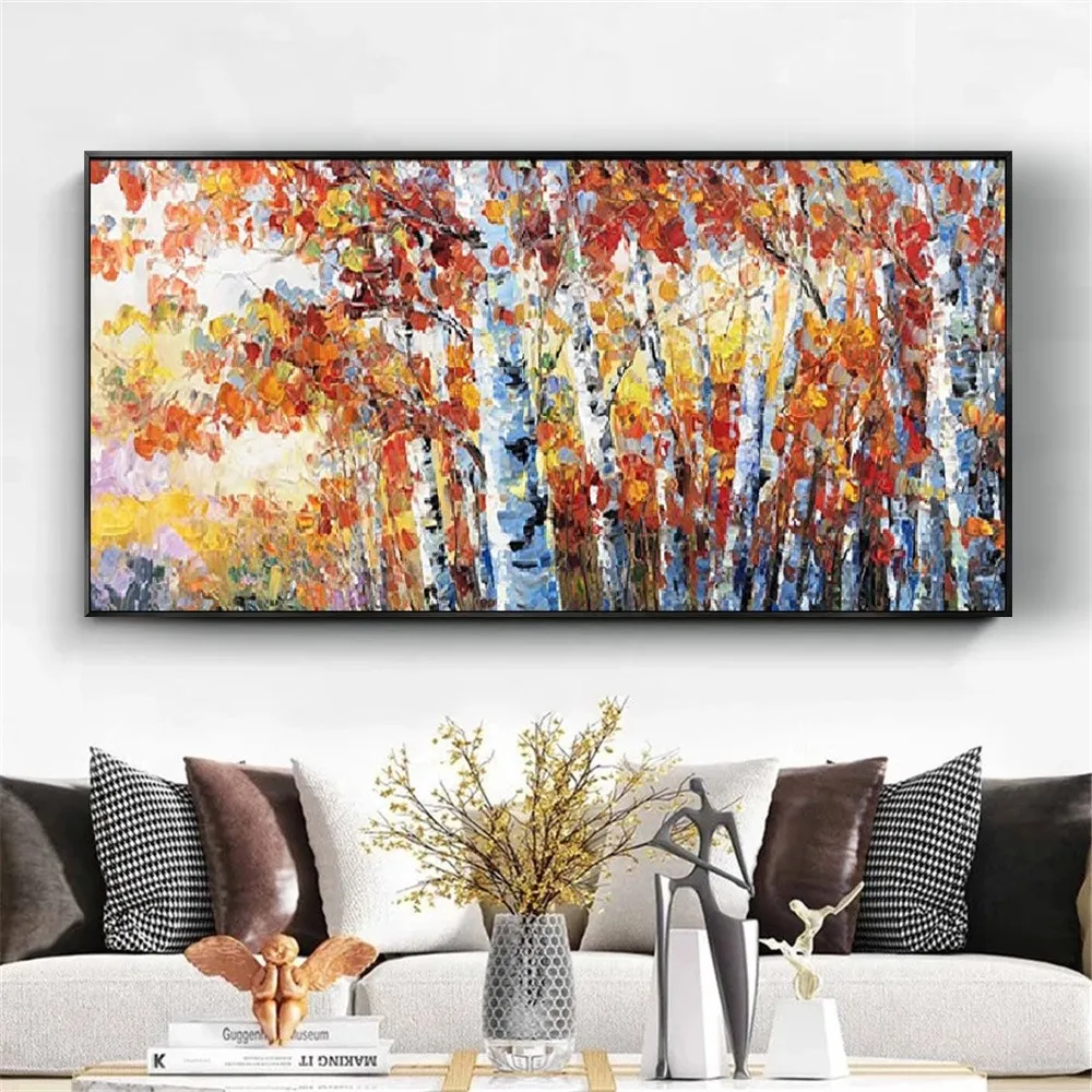 

100% Handmade Birch Forest Landscape Oil Painting Indoor Scenery Wall Decorative Paintings Decor Living Room Bedroom Home Mural