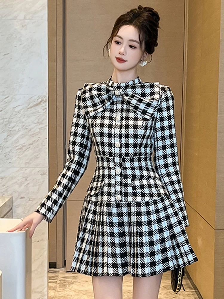 Элегантные винтажные вечерние платья для женщин милое черно-белое клетчатое
