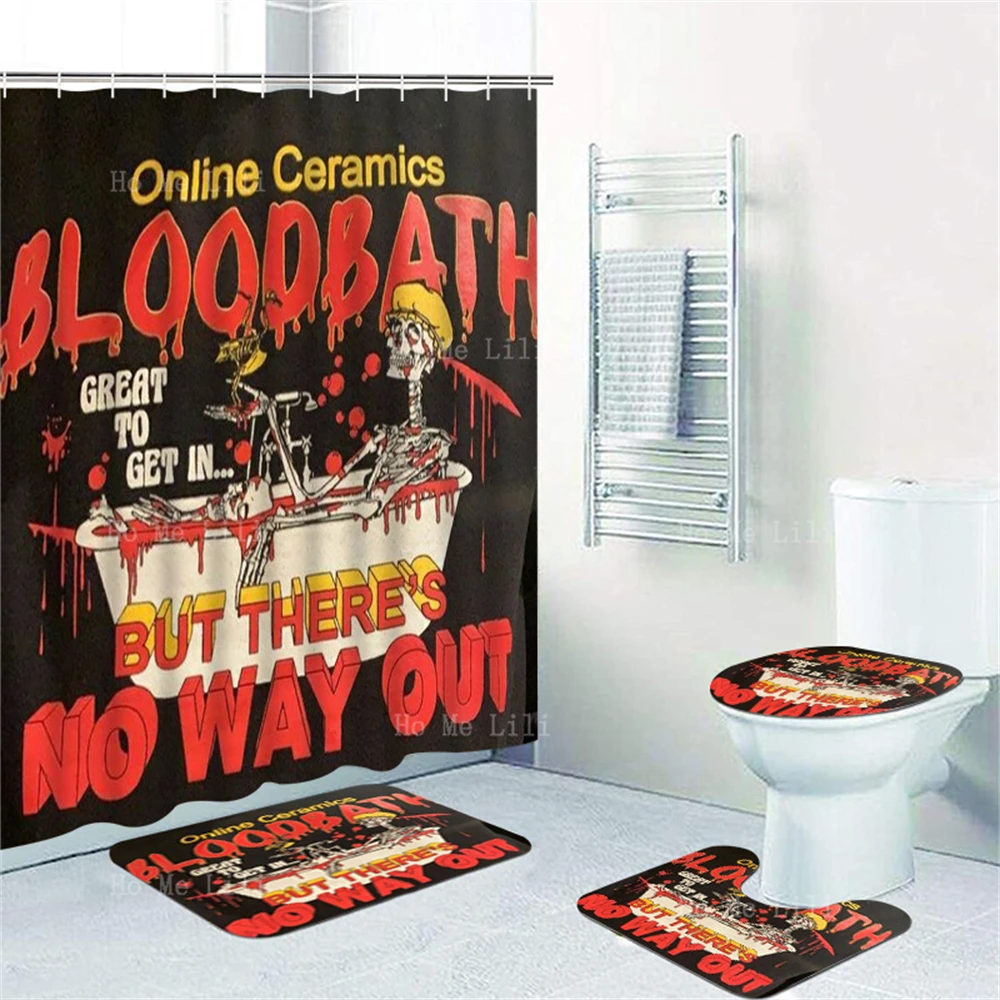 

Bad Santa It'S Christmas Time Bloodbath The Skeleton Sits In The Bathtub Sugar Skull Pattern Shower Curtains Floor Mats 4PCS