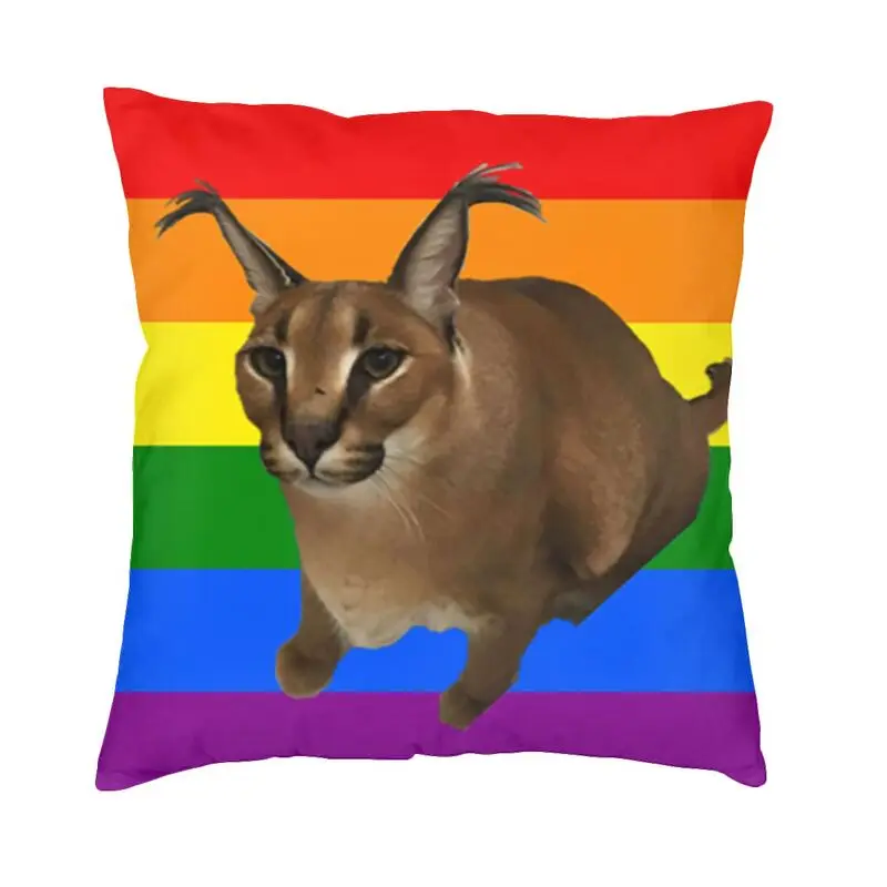 

Big Floppa Gay Pride Flag Pillow Covers Home Decor Fashion Caracal Cat Outdoor Cushions Square Pillowcase