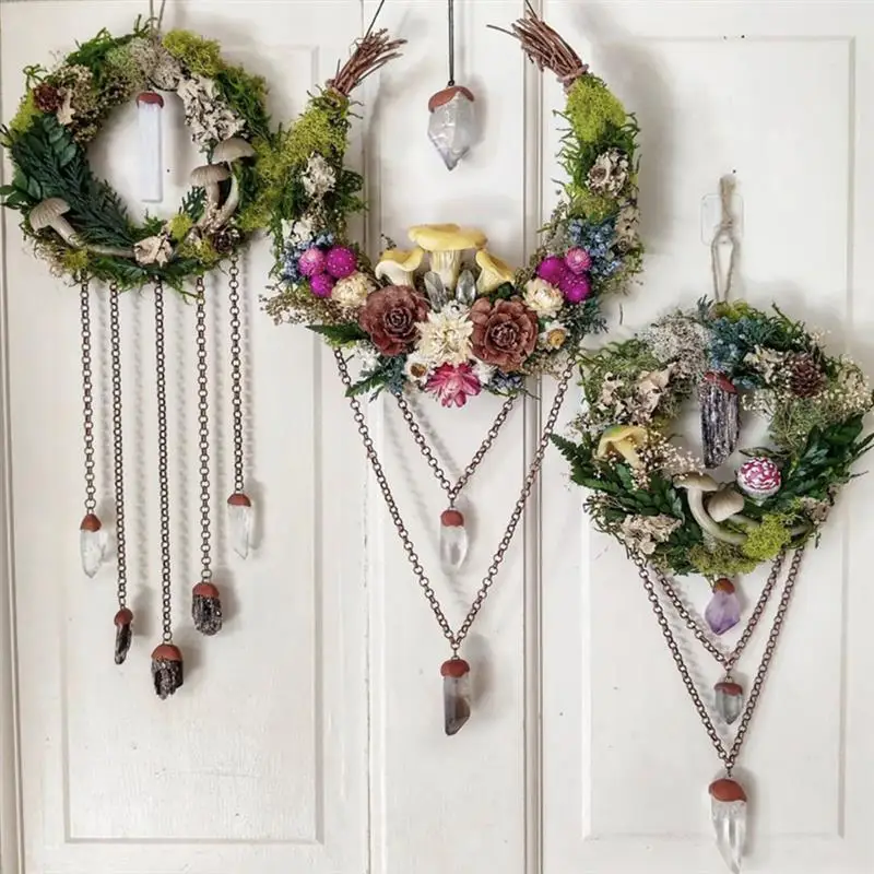 

3pcs Moon Shape DIY Rattan Wreath Artificial Flowers Garland Dried Plants Frame Christmas Decoration DIY Wedding Wreaths decor
