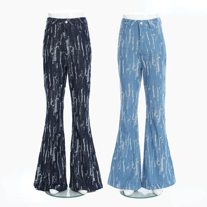 

Осень-зима 2022, современные расклешенные брюки в стиле ретро с имитацией разбитого света, повседневные Прямые Штаны с капюшоном, ковбойские ...