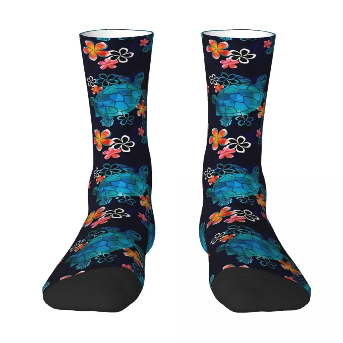 

Sea Turtle With Flowers Sock Socks Men Women Polyester Stockings Customizable Funny