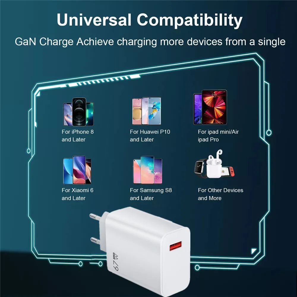 67W USB Charger Fast Charging 6A Type C Cable Moible Phone Adapter Cable For iPhone Samsung Xiaomi Quick Charge 3.0 Wall Charger