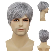 gnimegil men wig cosplay short grey wig with bangs korean male hair gray color natural hairstyle synthetic grandpa costume wigs