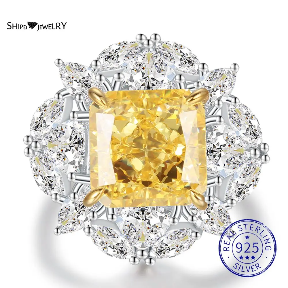 

Shipei 925 Sterling Silver Crushed Ice Cut Created Moissanite Gemstone Diamonds Wedding Engagement Ring Fine Jewelry Wholesale