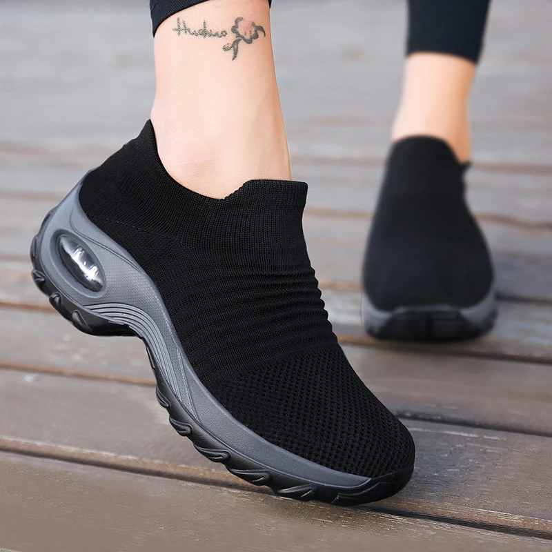 Women Sock Shoes Breathable Walking Shoes High Increasing Athletic Sneakers Knitted Outdoor Casual Loafer Shoe Plus Size 44