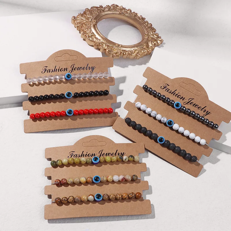 

3pcs/set Multi-layer Evil Eye Bracelets For Women Men Yoga 6MM Beads Stretch Bracelet Lucky Turkish Amulet Friendship Jewelry