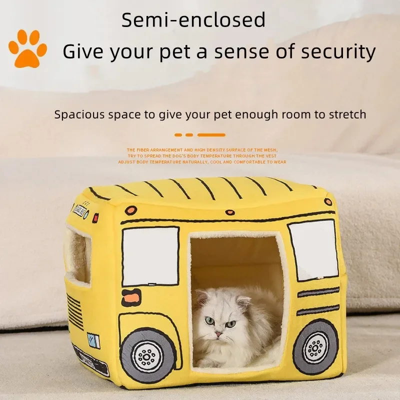 

YOKEE Cat Bed Bus Kennel Foldable Nest Puppy House Four-Season Universal Sleeping Mat Removable And Washable Non-Stick Hair