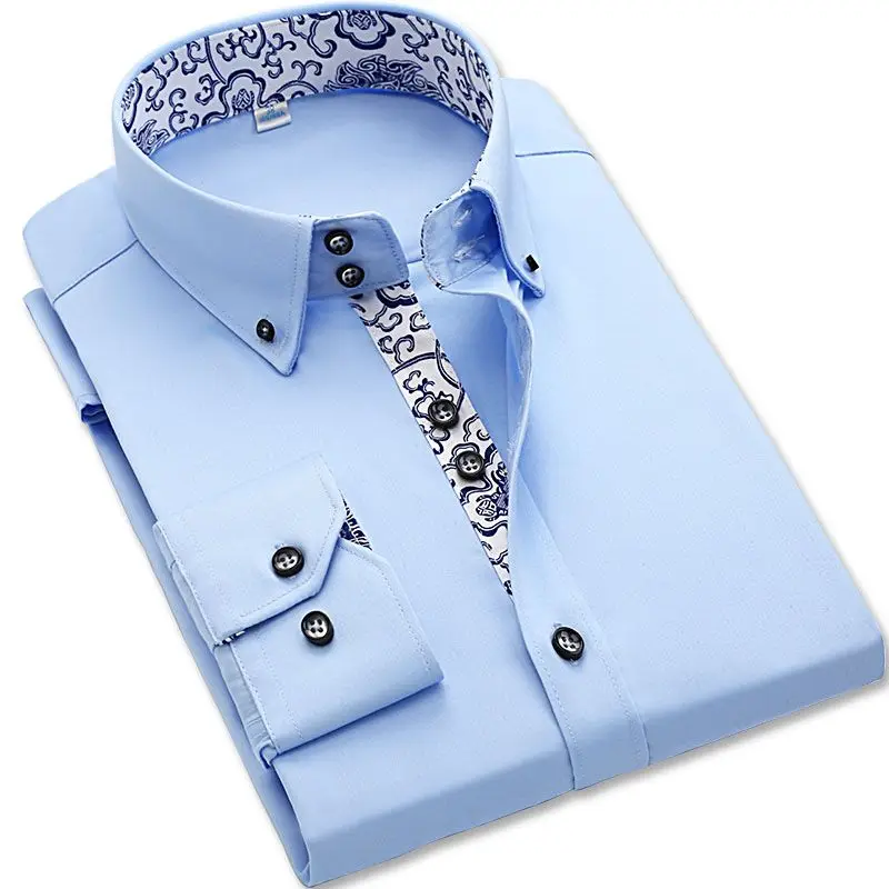 2022 New Spring and Autumn Men's Business Long Sleeve White Shirt Korean Fashion Casual Square Neck Middle Aged and Youth Shirt