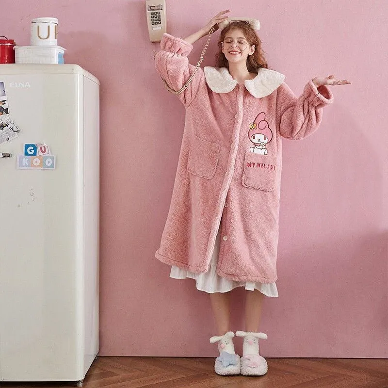 

Cute Cartoon Anime Sanrios My Melody Gloves Coral Fleece Pajama Soft Stuffed Kawaii Fuzzy Warm Coral Long Flannel Girls Gift