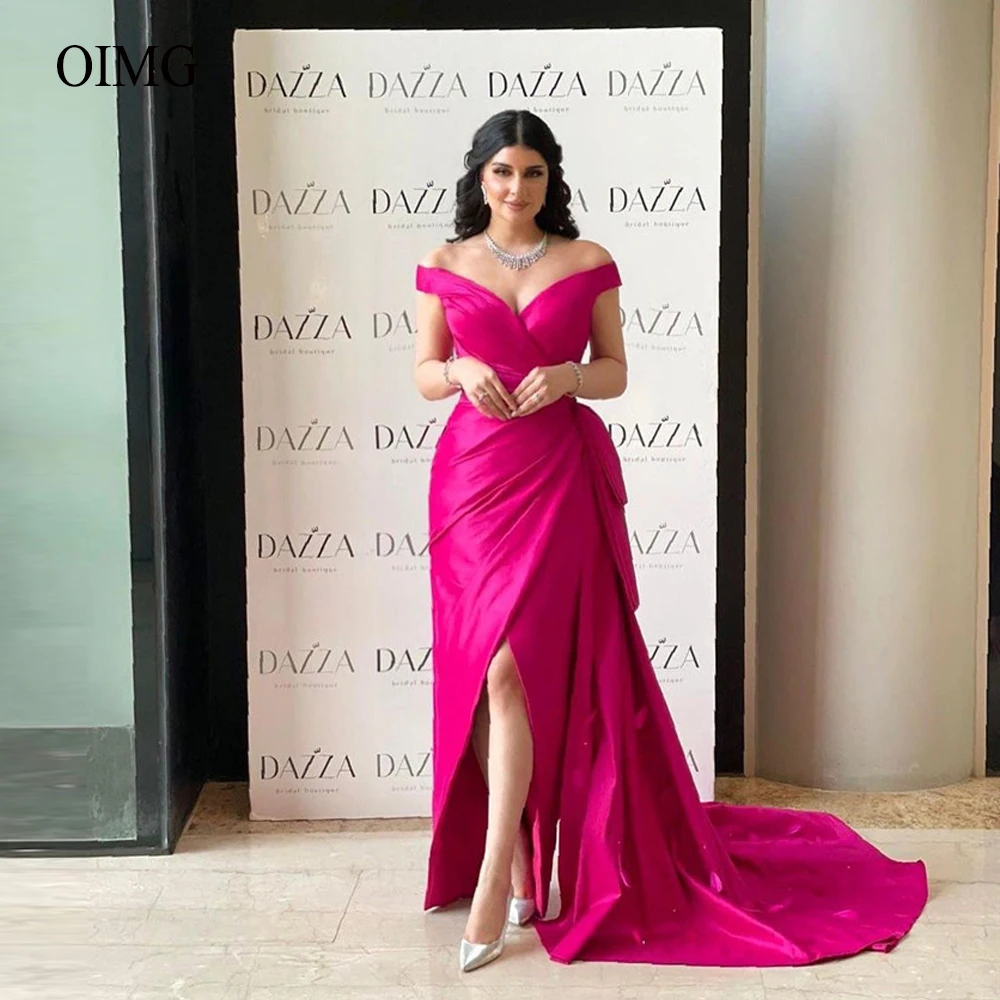 

Off The Shoulder Satin Mermaid Evening Dresses Front Slit Overskirt Dubai Arabic Women Formal Prom Gowns Party Occasion