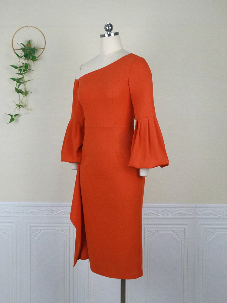 Off Shoulder Bodycon Dresses Plus Size Women Lantern Long Sleeve Ruffles Evening Birthday Party African Gowns 2022 Autumn New