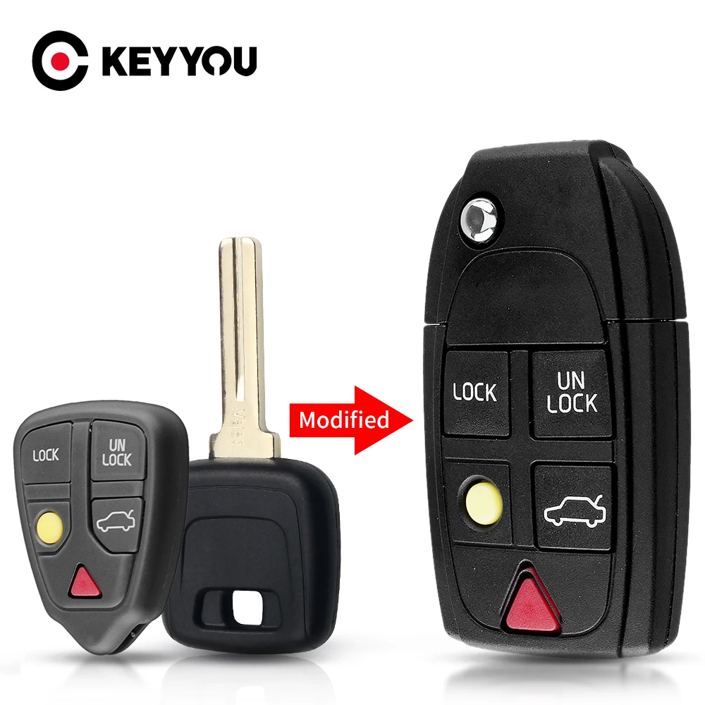 

KEYYOU модифицированный сменный 5-кнопочный удаленный откидной ключ для Volvo XC70 XC90 V50 V70 S60 S80 C30, складной чехол для автомобильного ключа