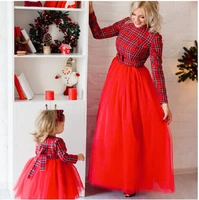 mother daughter dresses plaid lace wedding christmas family matching clothes mom and daughter dress long sleeve baby tutu dress