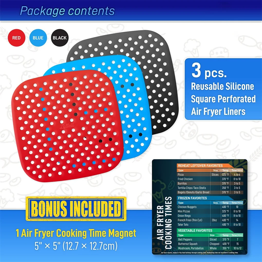 

Air Fryer Liners with Cooking Time Chart Silicone Mats Trays Accessories