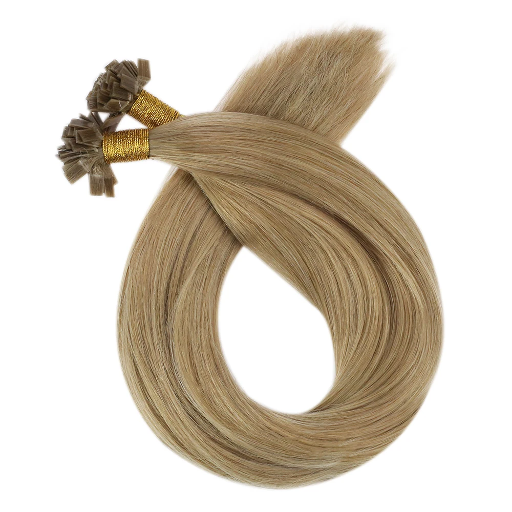 Moresoo Flat Tipped Hair Extensions 100% Real Human Hair Natural Straight Italian Keratin Hair Extensions Pre-Bonded Hair