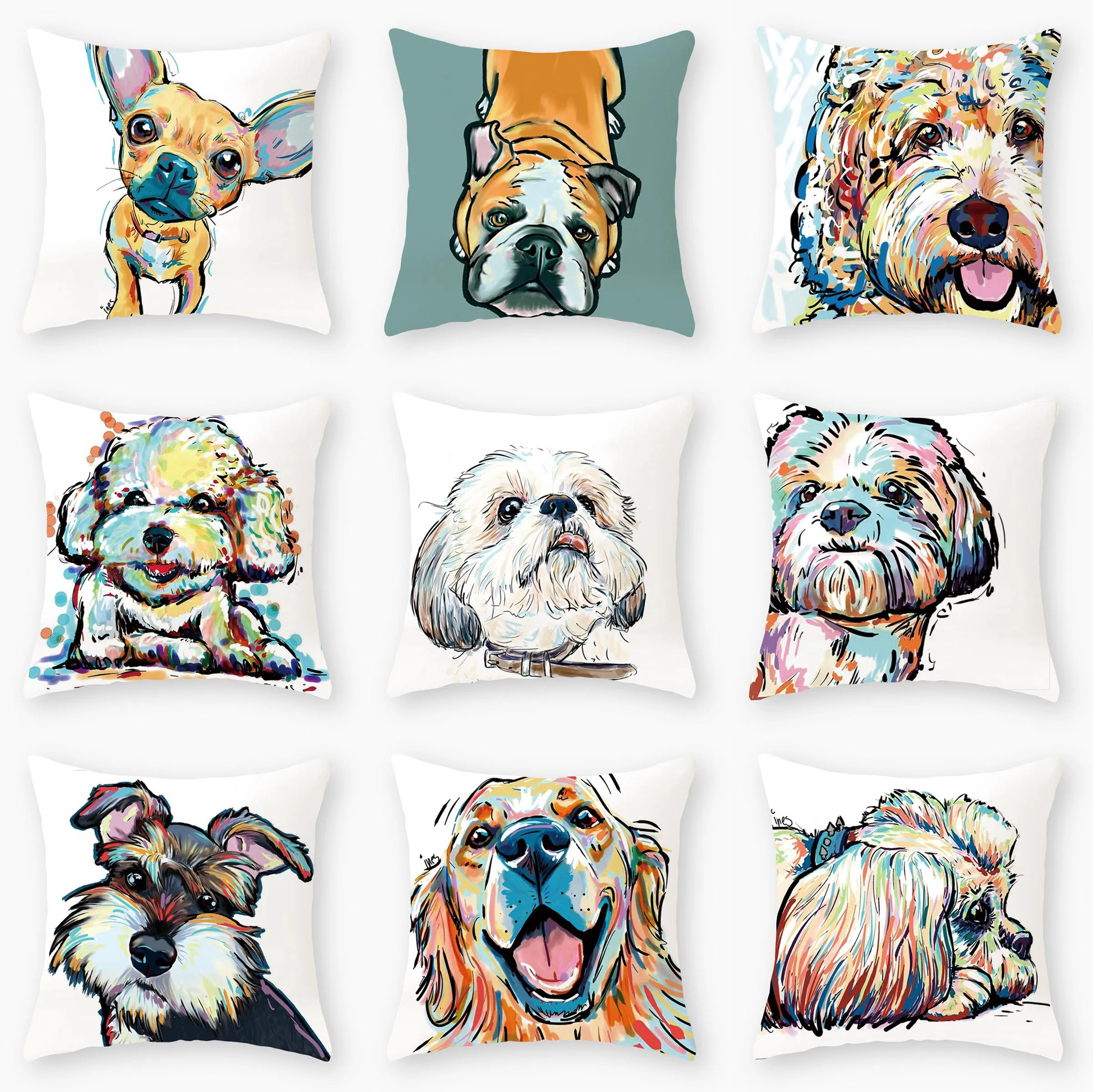 

Льняная наволочка с изображением милой собаки с художественным принтом, украшение для всей семьи, наволочка для дивана, спальни, декоративн...
