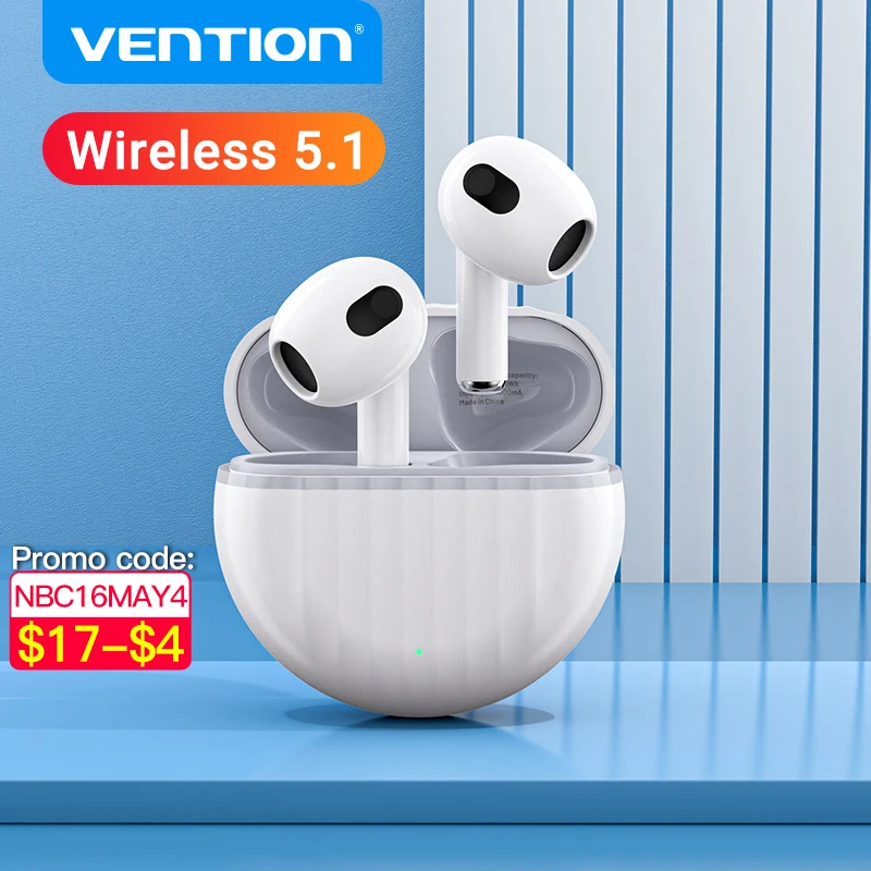  Наушники Vention Bluetooth 5.1 Беспроводные наушники SBC/AAC TWS Ture USB-C Стерео Наушники для спортивных движений с микрофоном Гарнитура Hi-Fi 