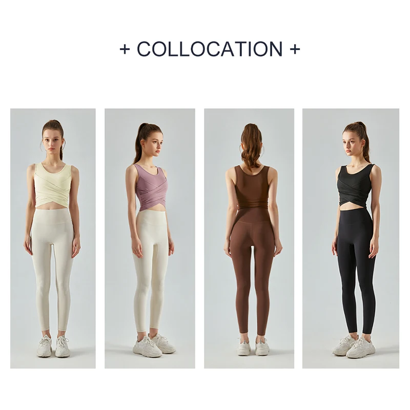 DANCEFISH 2023 Women Unique Cross Pleating Short Top Fixed Pads Daily Wear Sport Fitness Yoga Vest Bras