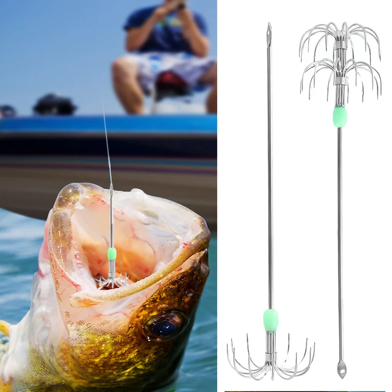 

16cm Fishing Hook Single Double Layers Hooks Stainless Steel Umbrella Clasp with Luminous Bead Octopu Fluorescent Squid Hooks