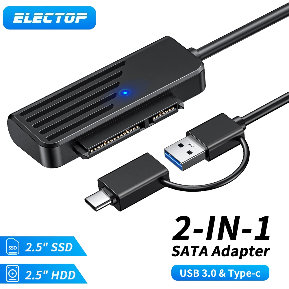 

Переходник ELECTOP USB C/A на SATA, кабель 2 в 1 типа c SATA 3 для внешнего SSD HDD 2,5 дюйма, разъемы Sata III, адаптер