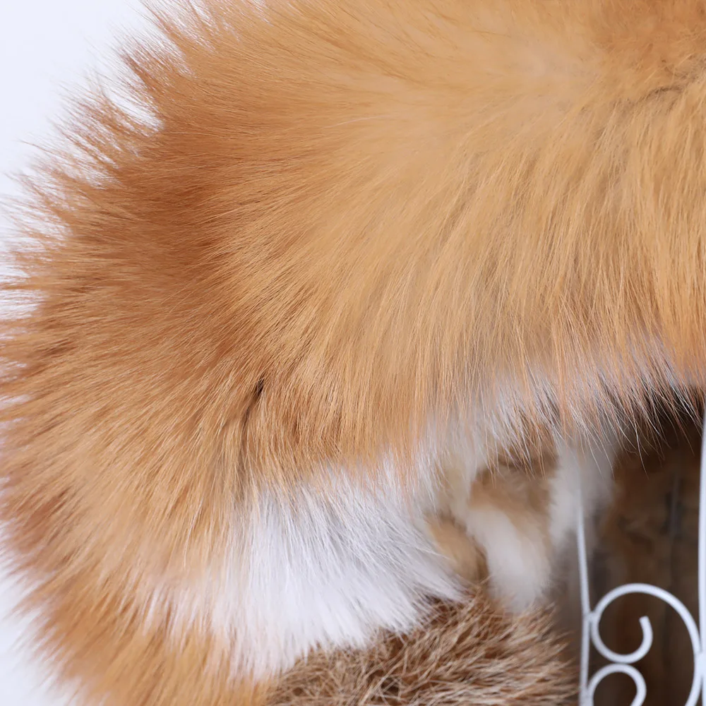 2022 Fashion Winter Jacket Women Real Rabbit Fur Coat Natural Real Fox Fur Collar Loose Long Parkas Big Fur Outerwear Detachable