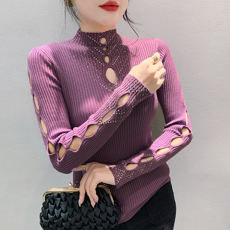 # 4329 осень зима сращенный сетчатый пуловер свитер женский ажурный сексуальный