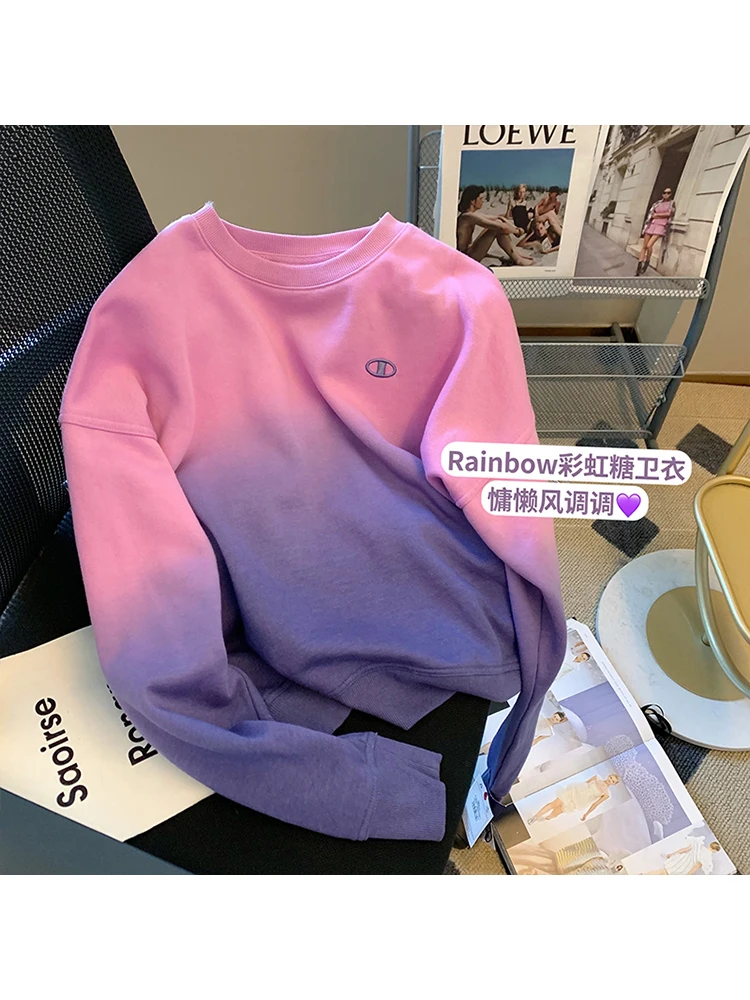 

Women's New Casual Fashion Gradient Candy Color O-neck Jumper Outerwear Loose Long Sleeve Pullover Tops Autumn Winter 2022