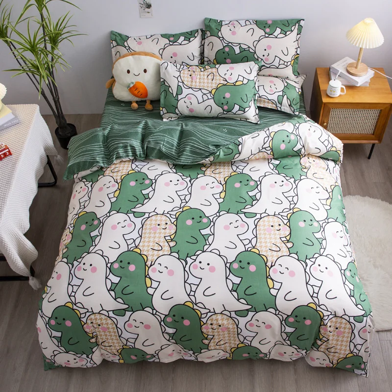 

Kawaii Cartoon Dinosaur Print Bedding Set Cute Duvet Cover Bed Sheet and Pillowcase Set for Girl Full King Size Home Bedclothes