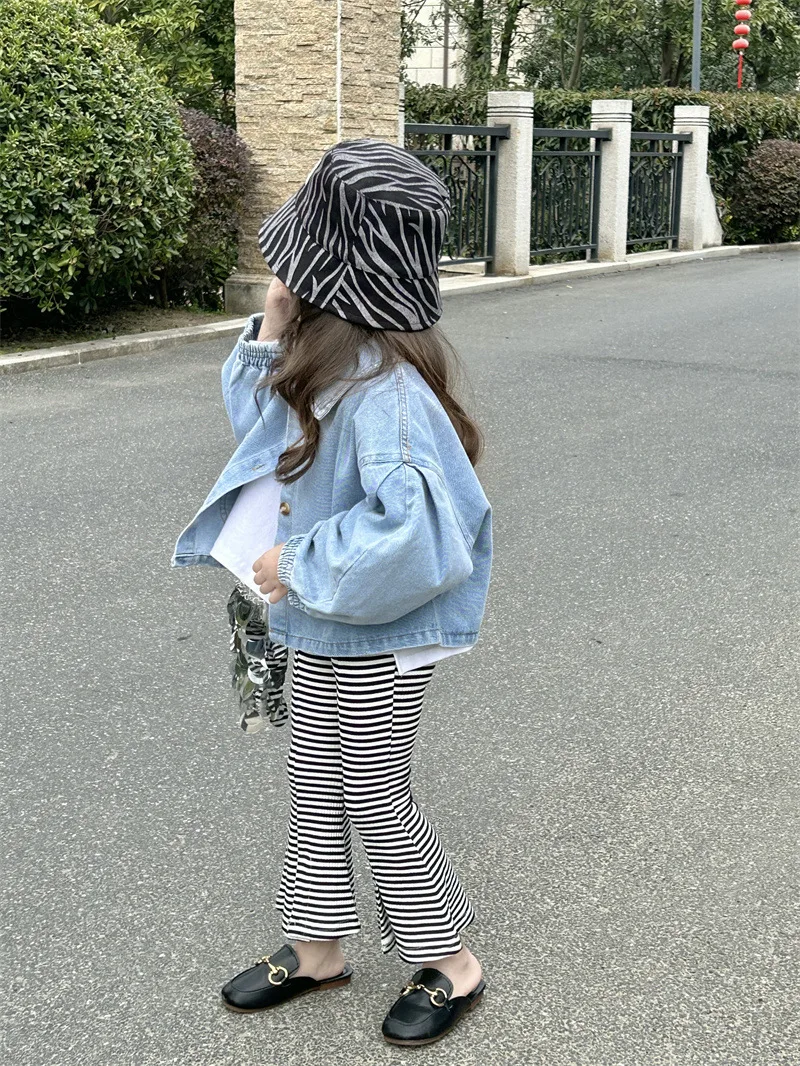 

2023 Fashion Denim Jacket for Girls Coat Autumn Children Outerwear Clothing Solid Loose Kids Jackets Costume 2-7 Years