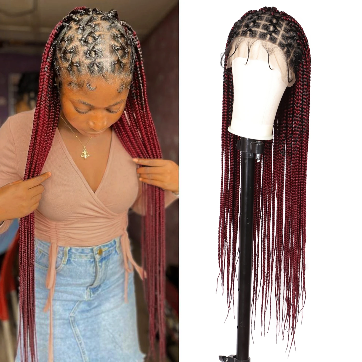 

Kalyss 36" Full Lace Front Knotless Braided Wigs Criss Cross Box Braid Synthetic Wig With Baby Hair For Black Women