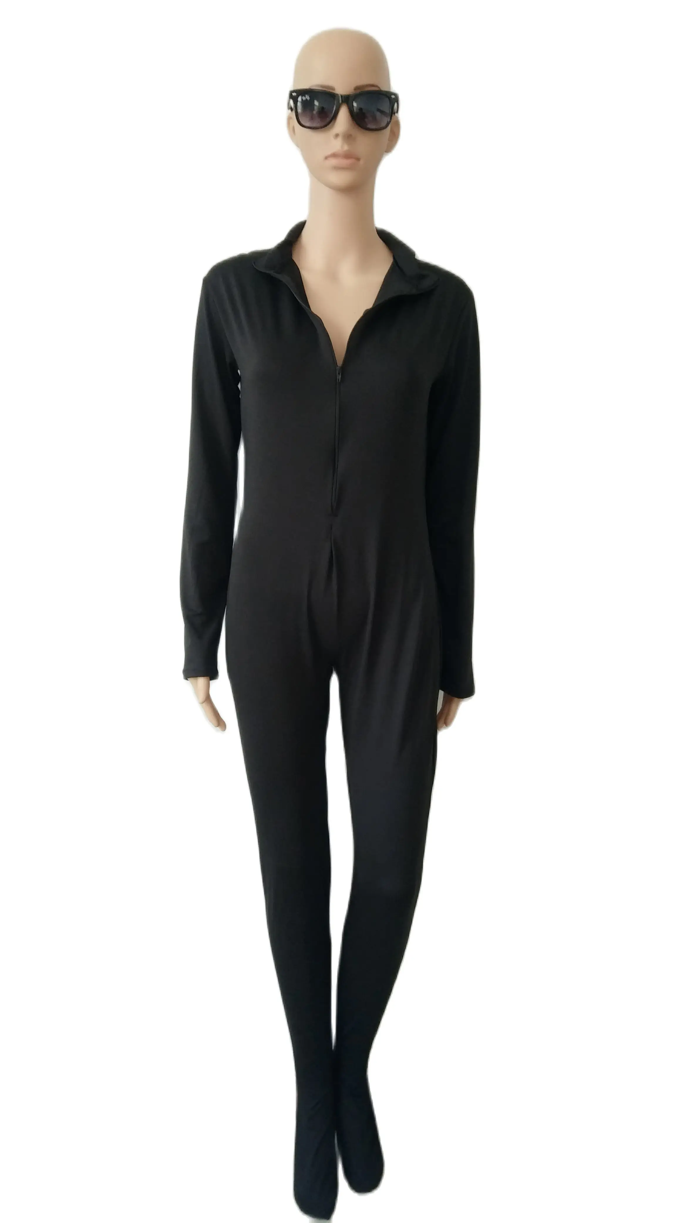 Scoop Neck Shiny Spandex Catsuit Long Sleeve Bodysuit Tight Hot