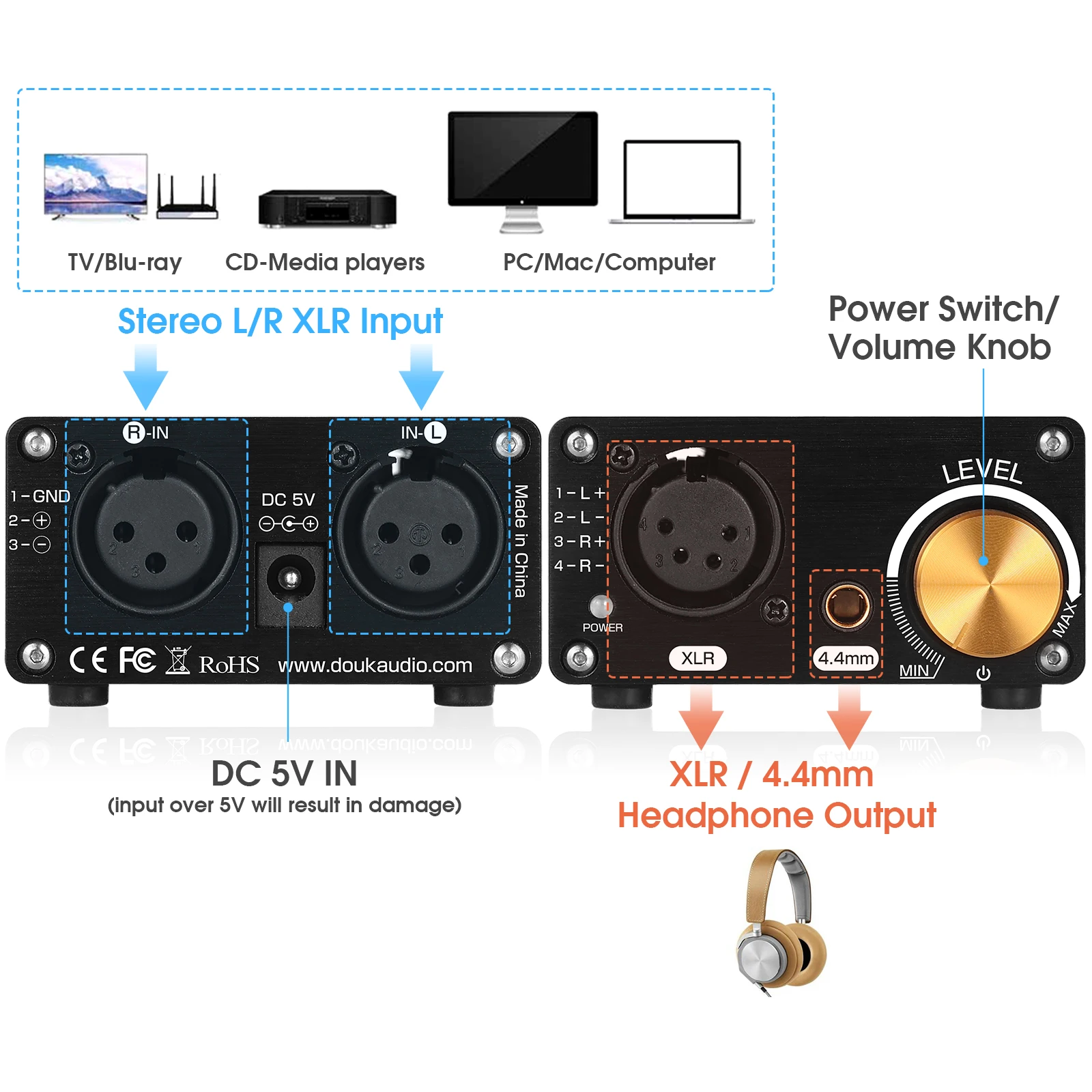 Усилитель для наушников Douk Audio U5 полностью сбалансированный Hi-Fi усилитель с