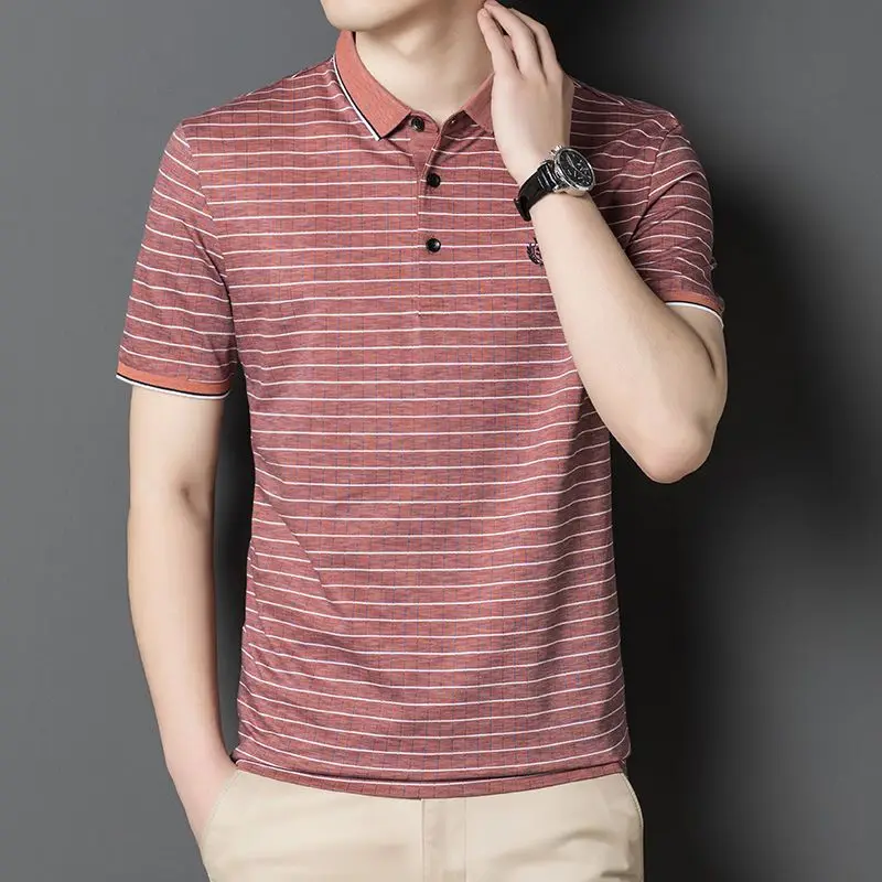 

T-shirt Short Sleeve Embroidery Turn-down Collar Polo Spring Summer V-Neck Ventilation Durable Quick Drying Knitted Men's Cloth