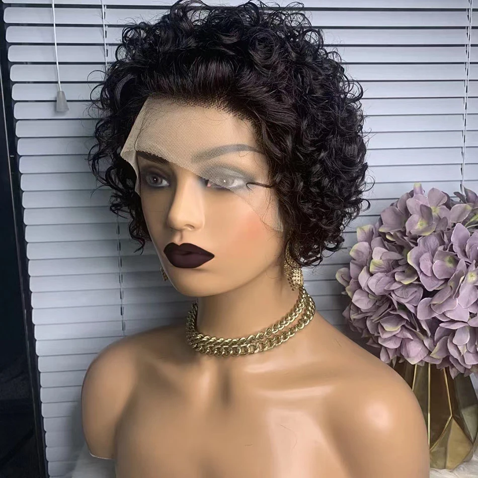 

Short Curly Pixie Cut Human Hair Wigs 13x1 Lace Part Human Hair Wigs For Black Women Cheap Pixie Cut Remy Human Hair Wigs