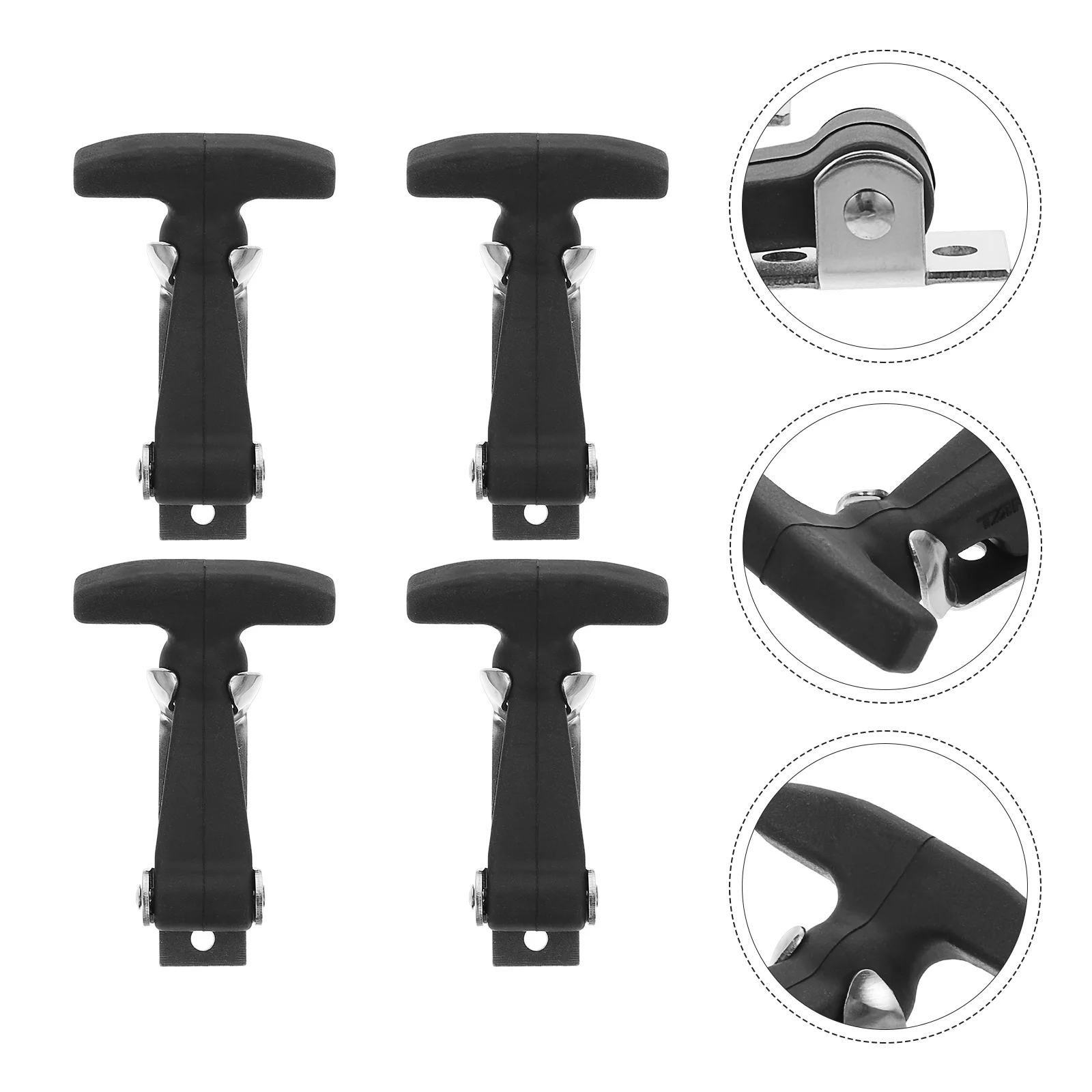 

4pcs Stainless Steel Rubber Shockproof Hood Catches T-handle Hasps (Black)