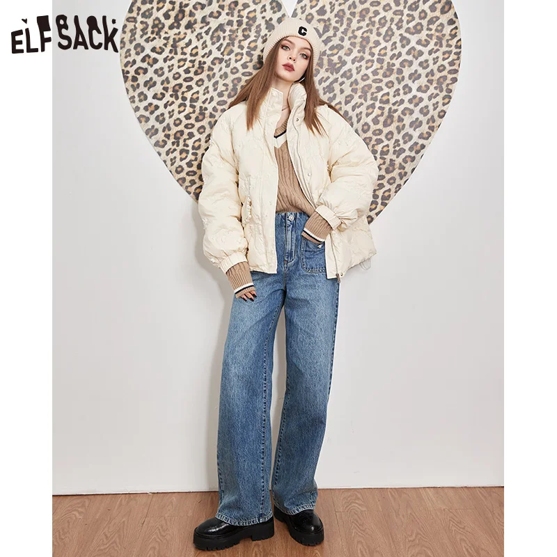 ELFSACK White Down Coats Women 2022 Winter New Loose Designed Jackets