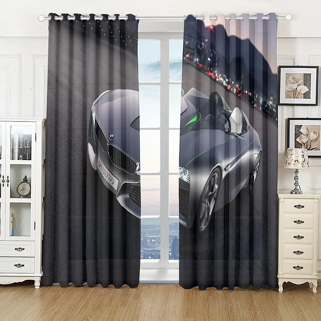 Cool Sports Car Curtains Black Automobile Print Drapes Modern Simple Living Room Bedroom Decor 2 Panels Set