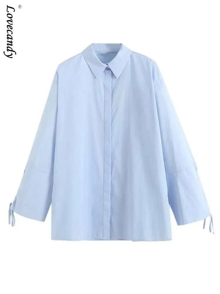 

Женская ажурная рубашка с длинным рукавом, голубая однобортная блузка на пуговицах, рубашка с лацканами, весна 2023