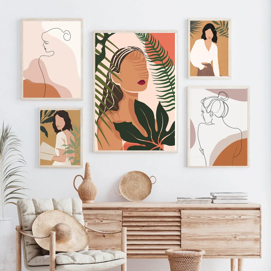 

Настраиваемые Женские плакаты с тропическими растениями, леопардом, тигром, женские шикарные плакаты и принты, настенная живопись, картина для гостиной