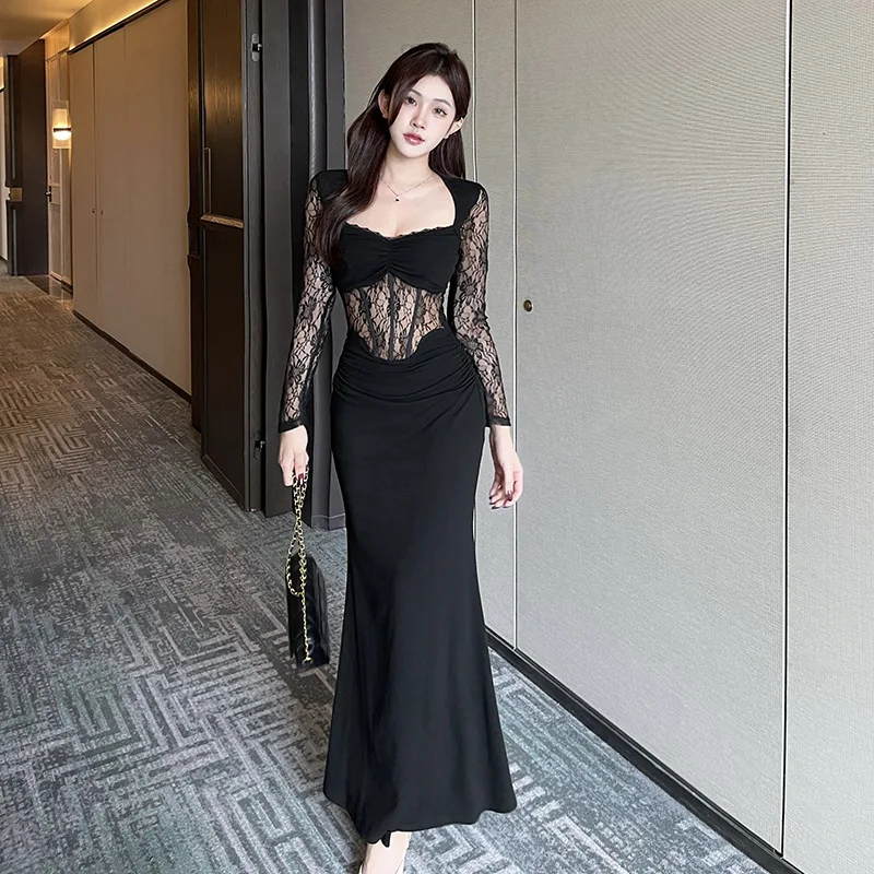 Женское кружевное платье в стиле пэчворк