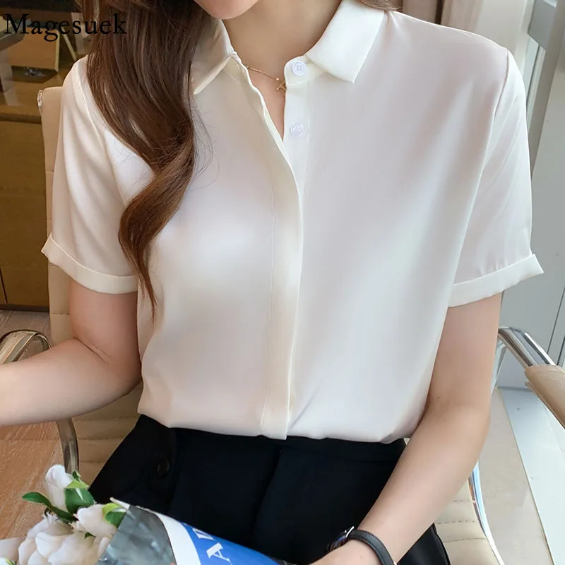 

Office Lady Short Sleeve Summer Shirt Women New Simple Style Satin Women Blouse Tops Solid Color Straight Female Clothing 20244