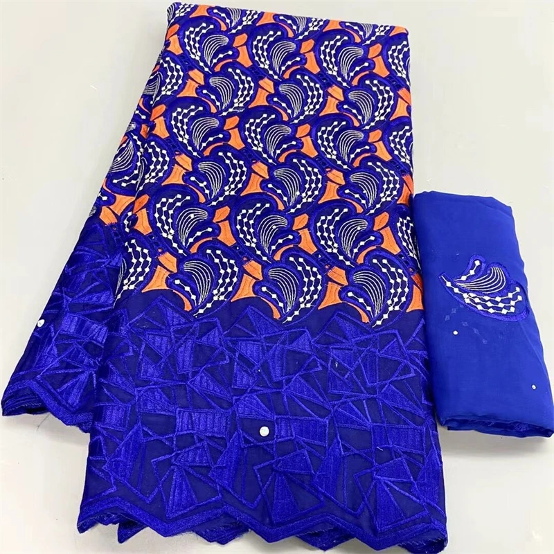 

5+2 Yard Swiss Fabric Latest Heavy Beaded Embroidery African 100% Cotton Voile Lace Popular Dubai Style For wedding Party 3L0652
