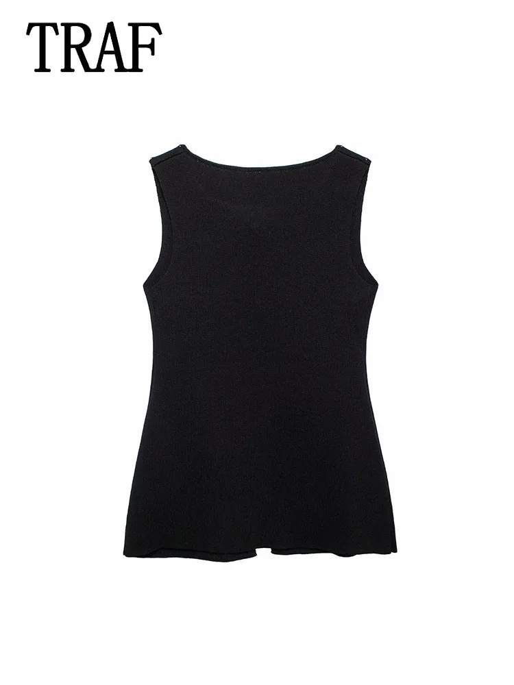 TRAF женский однобортный свитер топы новый летний элегантный жилет однотонный