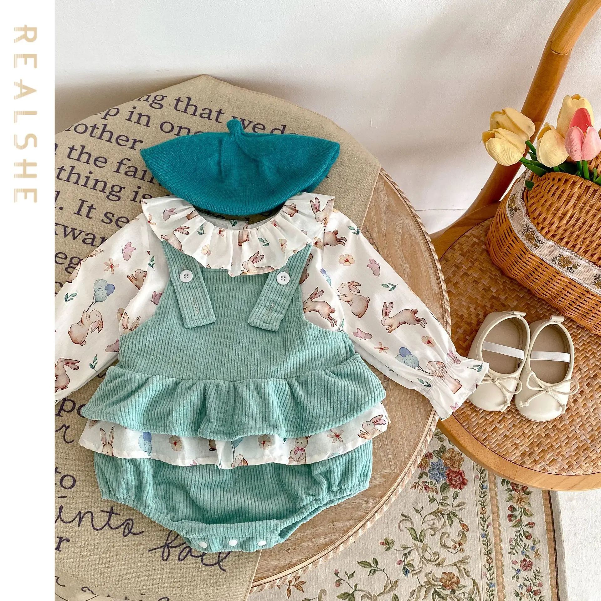 

Cute Newborn Baby Girl Clothes Autumn Long Sleeve Print Shirts Romper 2pcs Outfit Infant Clothing Set 2023 New Suits