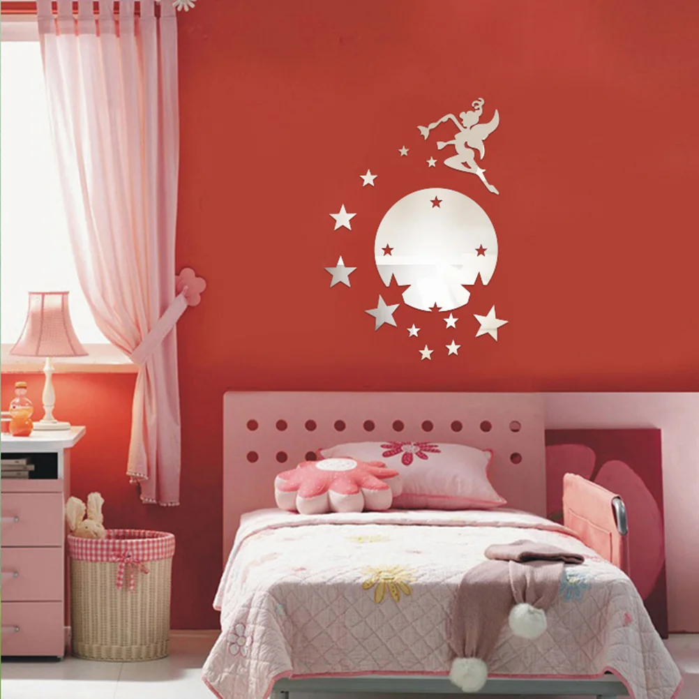 

Mirror Wall Decal Acrylic Mural Decor Sign Kids Shower Morden Mounted 3D Laundry Decals Cute Room Girl Fairy Bedroom Angel