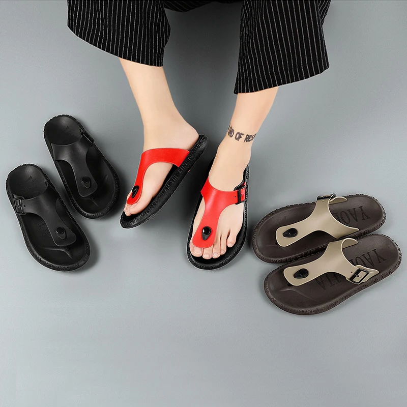

Summer Sandals Mens PU Leather Roman Flip-Flops Flat Comfort Outdoor Beach Fashion Garden Clogs Sandals Shoes Zapatos De Hombre