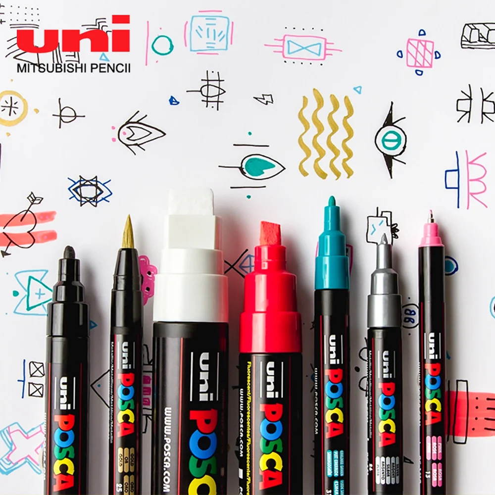 UNI Posca Marker Pen Complete Kit Professional Painting POP Advertising Pen Highlighter Acrylic Marker Pen PC-1M/PC-3M/PC-5M