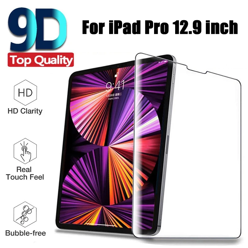

9D Tempered Glass Film For iPad Pro 12.9 2021 2020 Full Coverage Screen Protector For iPad Pro 12.9 2018 2017 2015 Glass Film
